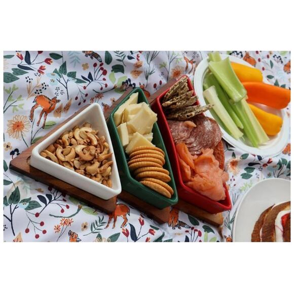 Acacia Wood 4 Pieces Christmas Tree Shaped Charcuterie Tray with Ceramic Bowls - Picture 13 of 13